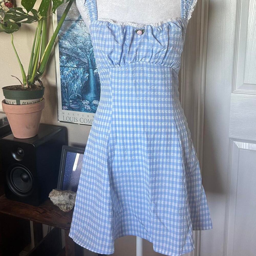 Blue gingham babydoll dress with